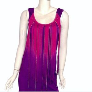 Rocawear dress Vintage Y2K pink fringe purple bodycon sleeveless mini festival‎